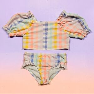 CAT & JACK White Two Piece Bathing Suit With Different Colors In Plaid. Size 5T.